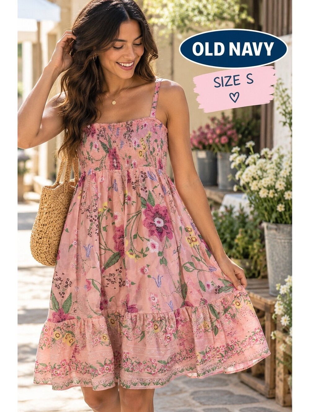 Old Navy | Petite S | Pink Floral Smocked Dress